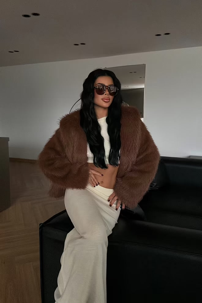 Fur jacket with an oversized fit and notched collar