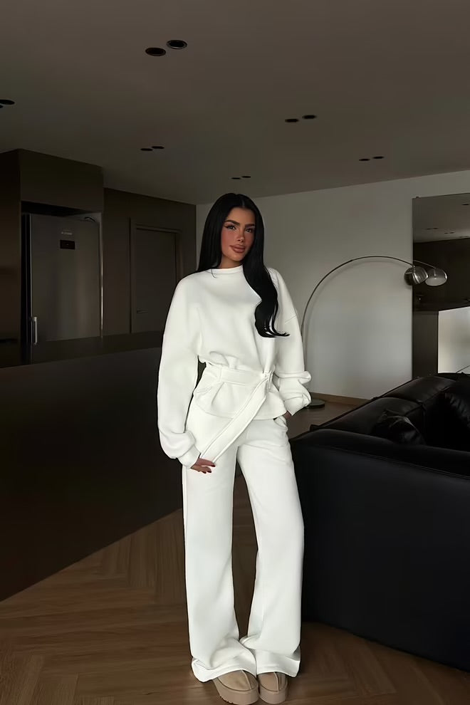 White Oversized Fit Tracksuit With Palazzo Legs
