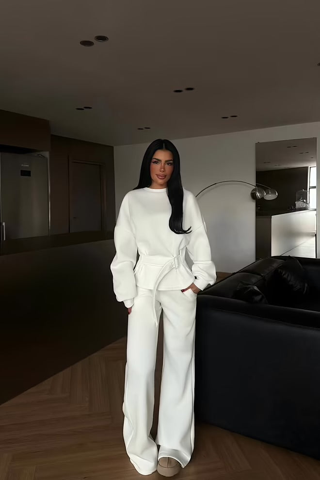 White Oversized Fit Tracksuit With Palazzo Legs