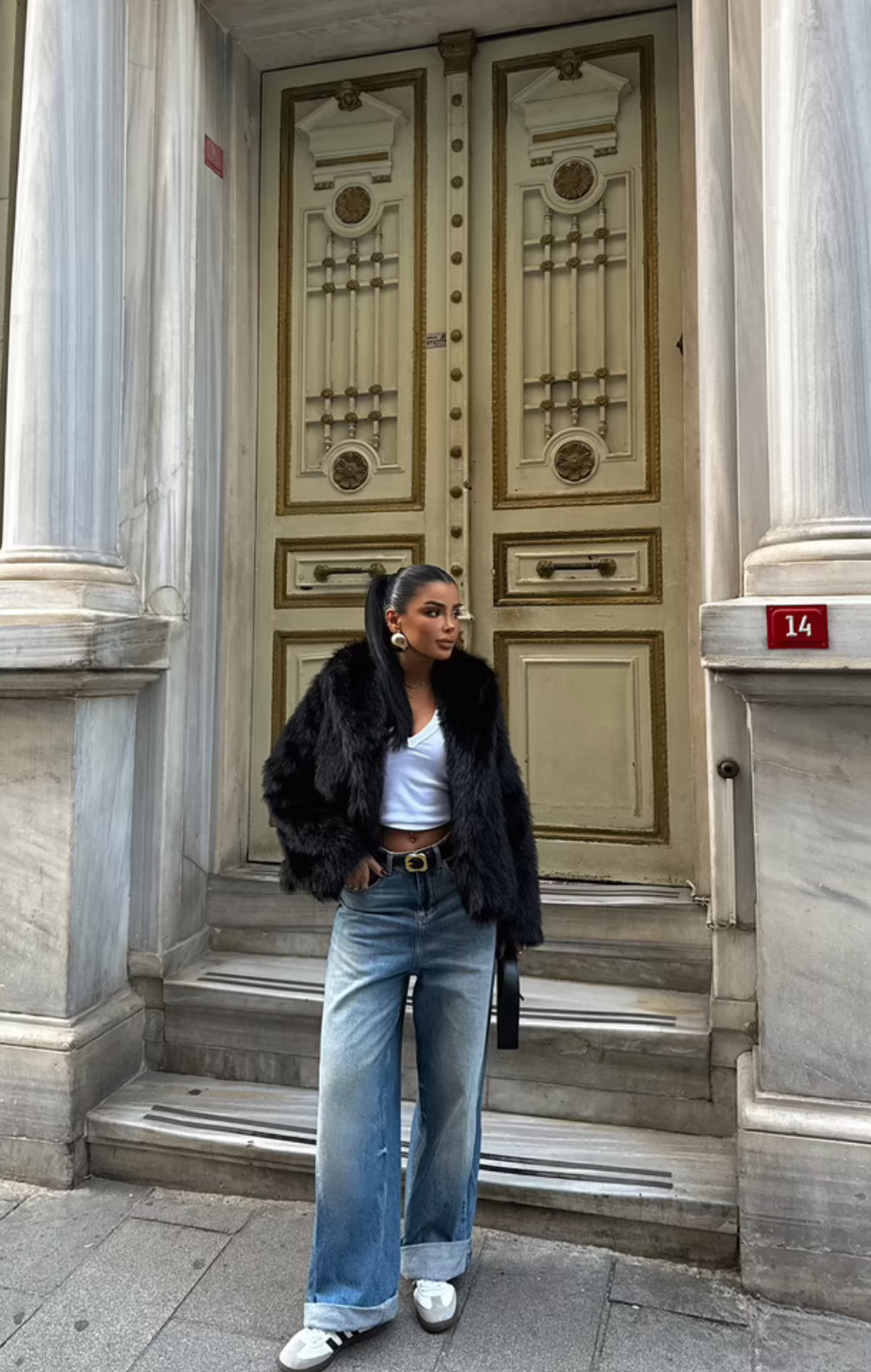 Fur jacket with an oversized fit and notched collar