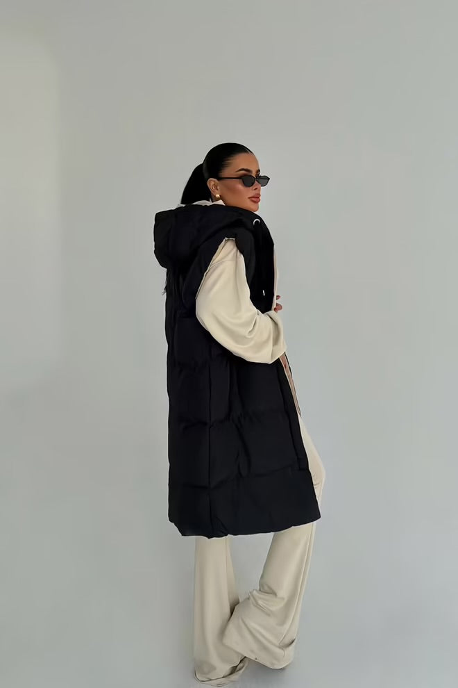 Oversized Fit Zip-Up Long Vest