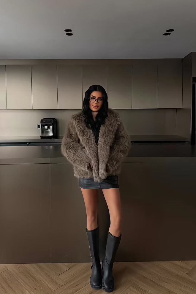 Fur jacket with an oversized fit and notched collar