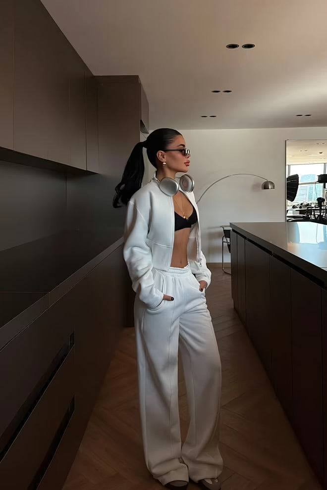 Tracksuit With Hooded Neck And Wide Leg Palazzo Pants