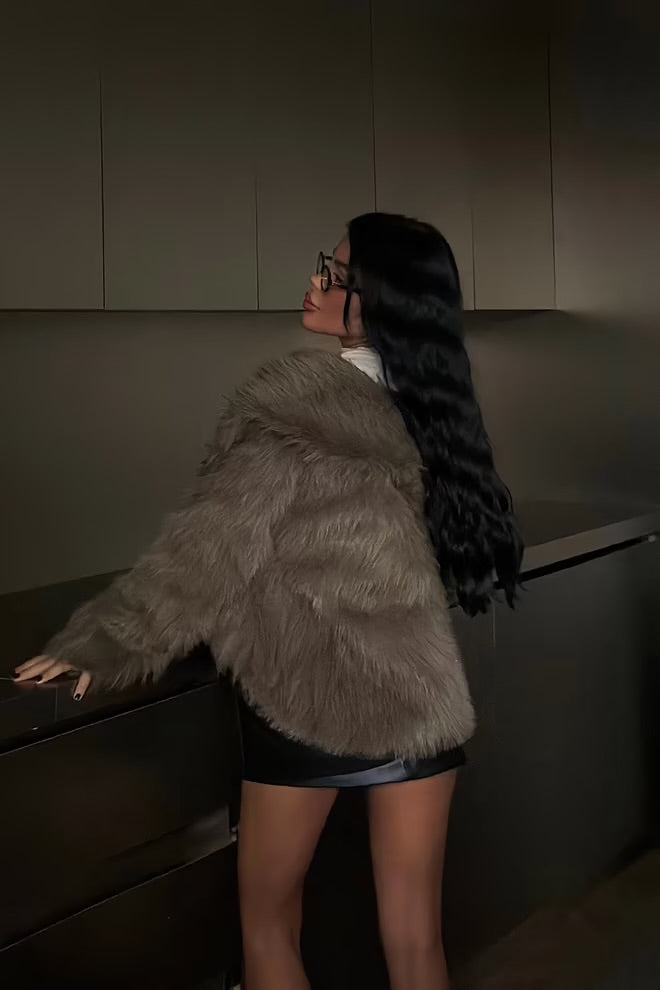 Fur jacket with an oversized fit and notched collar