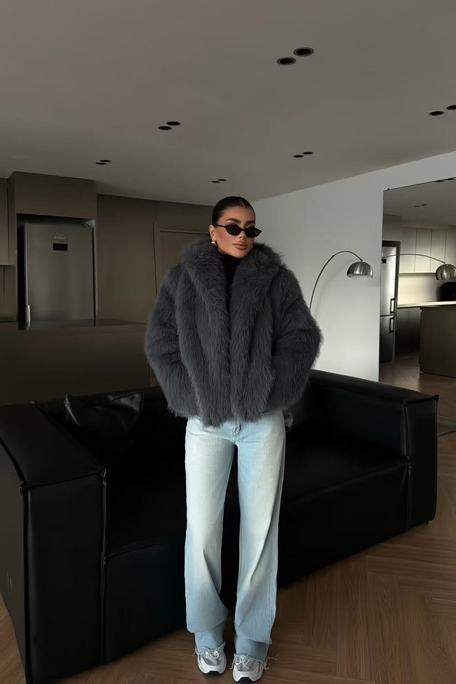 Grey Fur Oversized Fit Jacket