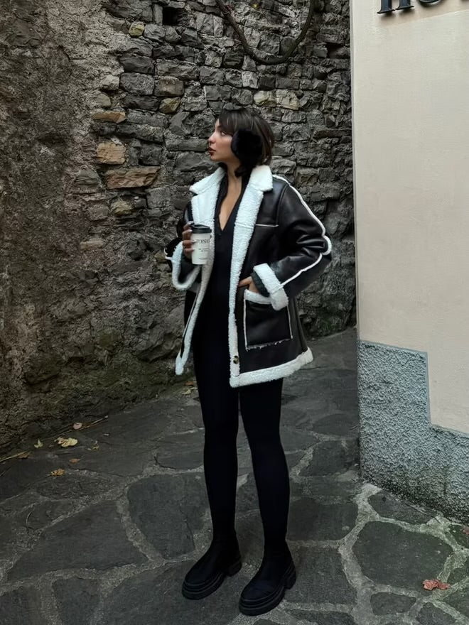 Cream Leather Fur Coat