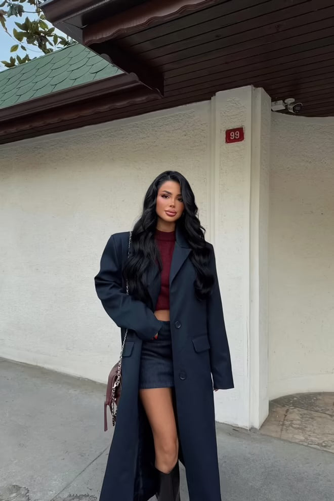 Front Buttoned Pocket Detail Coat