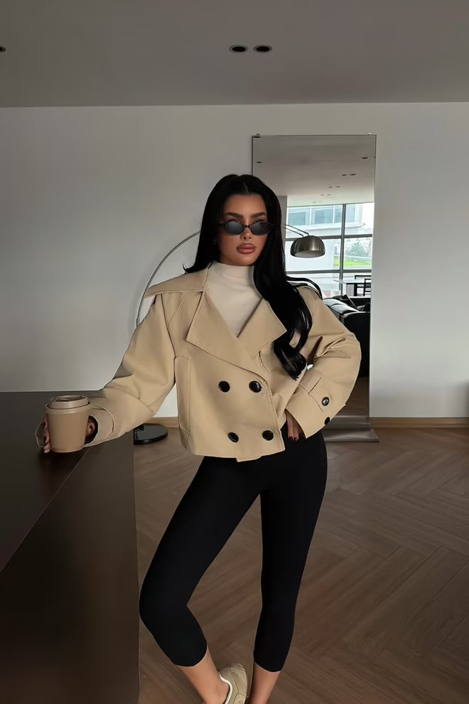 Double-Breasted Oversized Crop Coat