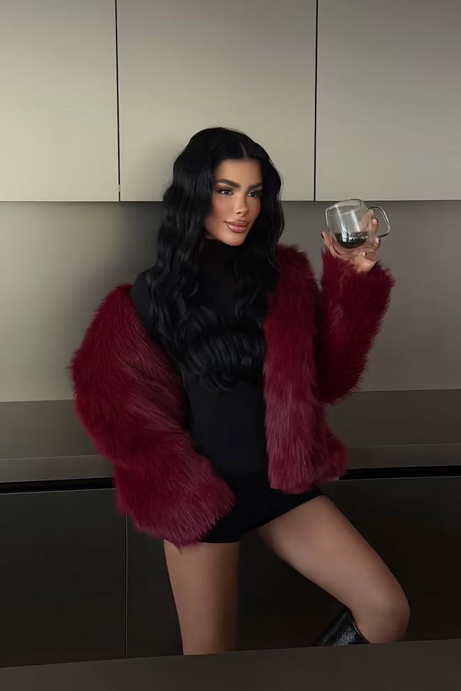 Fur jacket with an oversized fit and notched collar