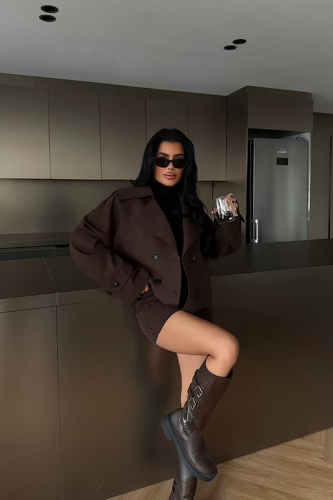 Double-Breasted Oversized Crop Coat