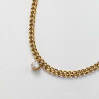 Trendy Jewelry Wasserdichte 18 Karat PVD vergoldete Edelstahl Chunky Curb Chain Single Zirkonia Anhänger Halskette