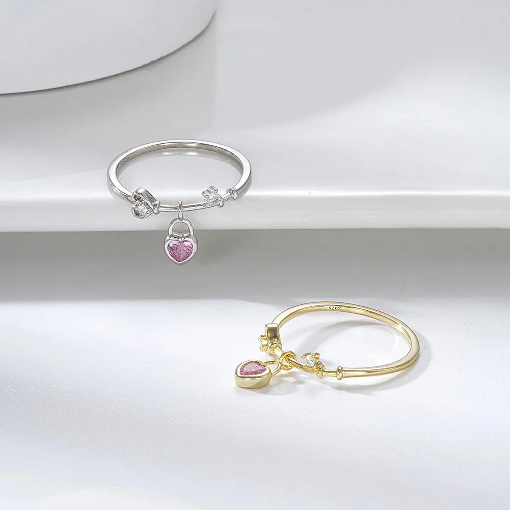 Pink Heart Zirconia Pendant Custom Inches Real 925 Sterling Silver Ring