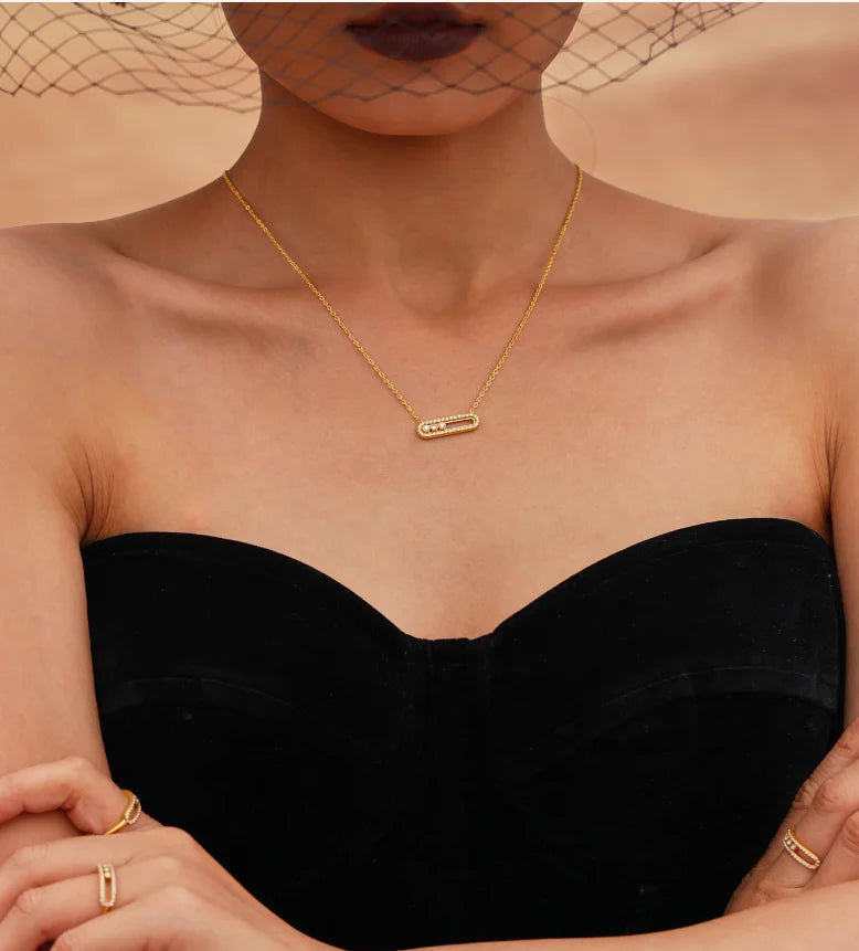 Latest High Quality Stainless Steel Gold Plated Jewelry Sets Women Sliding Zircon Set with Pendant Necklace and Ring