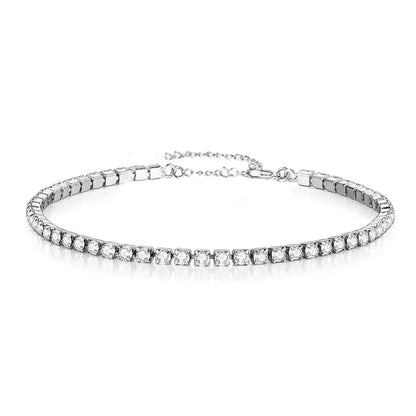 Trendy Waterproof 18K Gold Stainless Steel 2mm Shiny Cubic Zirconia Classic Tennis Chain Bracelet for Women