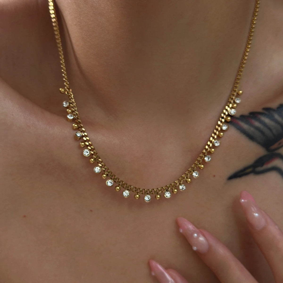 Vintage Jewelry Waterproof 18k Gold Plated Stainless Steel Tassale Necklace Cubic Zirconia Cuban Chain Necklaces YF3645