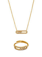 Latest High Quality Stainless Steel Gold Plated Jewelry Sets Women Sliding Zircon Set with Pendant Necklace and Ring