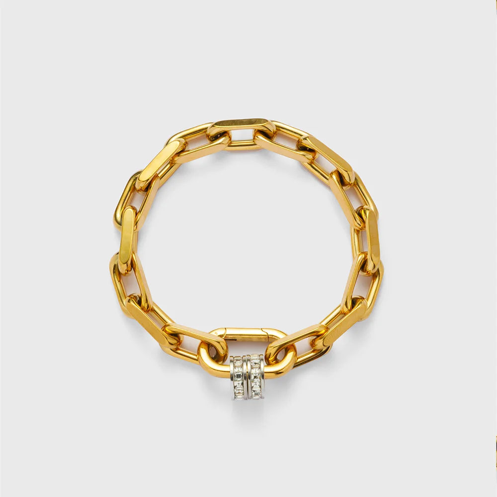 YF Design Waterproof Stainless Steel Jewelry Set 18k Gold Plated Thick Chain Spring Clasp Chunky Bracelet Necklace