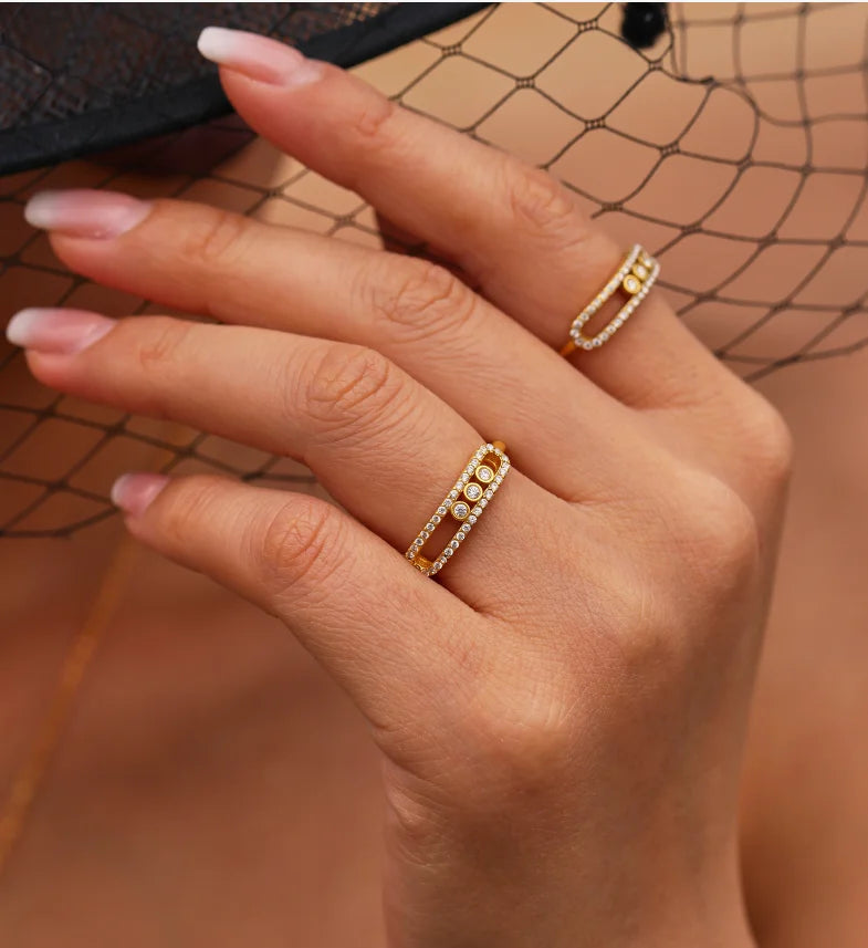 Latest High Quality Stainless Steel Gold Plated Jewelry Sets Women Sliding Zircon Set with Pendant Necklace and Ring