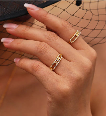 Latest High Quality Stainless Steel Gold Plated Jewelry Sets Women Sliding Zircon Set with Pendant Necklace and Ring