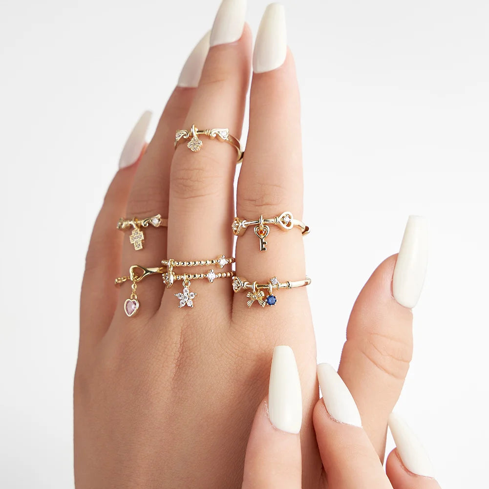 Women S925 Silver Love Heart Pastel Pink Heart Pendant Finger Ring