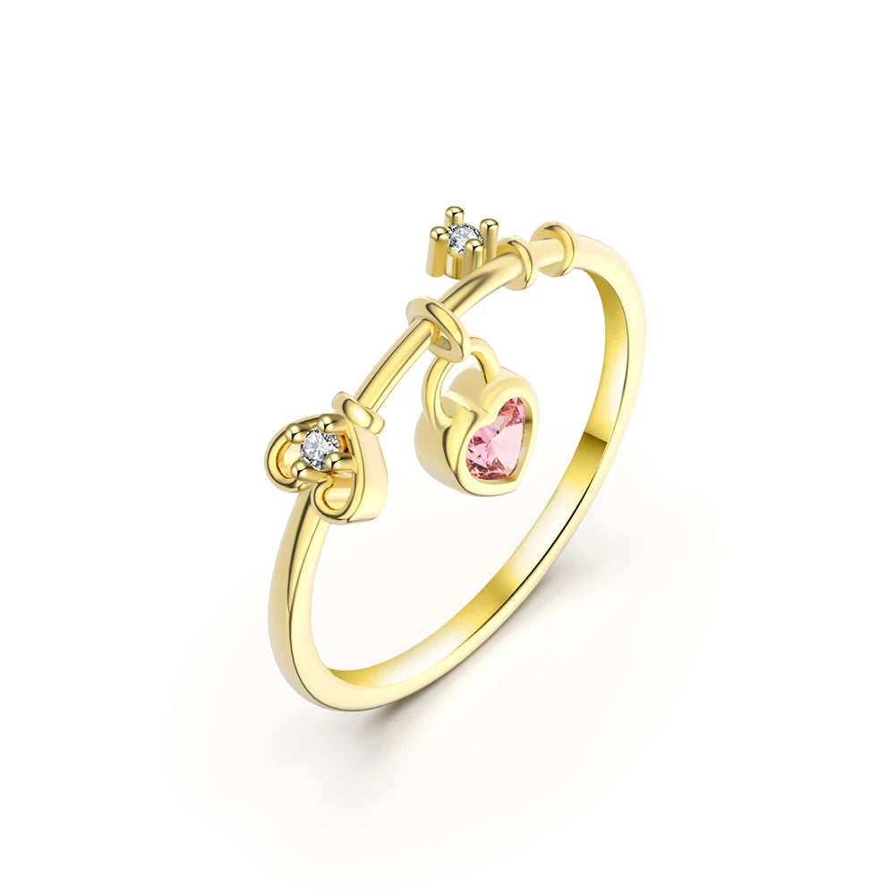 Pink Heart Zirconia Pendant Custom Inches Real 925 Sterling Silver Ring