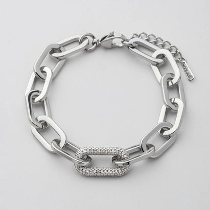 Fashion Designer Jewelry 18K Gold Plated Statement Stainless Steel Thick Caper Clip Chain Cubic Zirconia Charms Bracelet