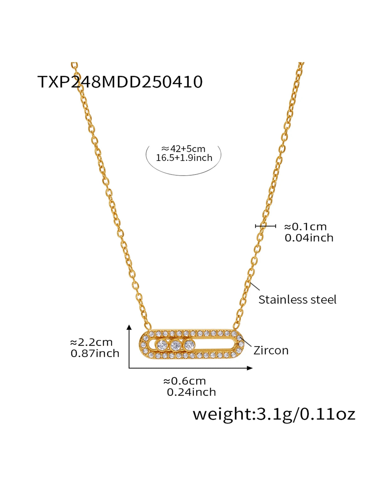 Latest High Quality Stainless Steel Gold Plated Jewelry Sets Women Sliding Zircon Set with Pendant Necklace and Ring