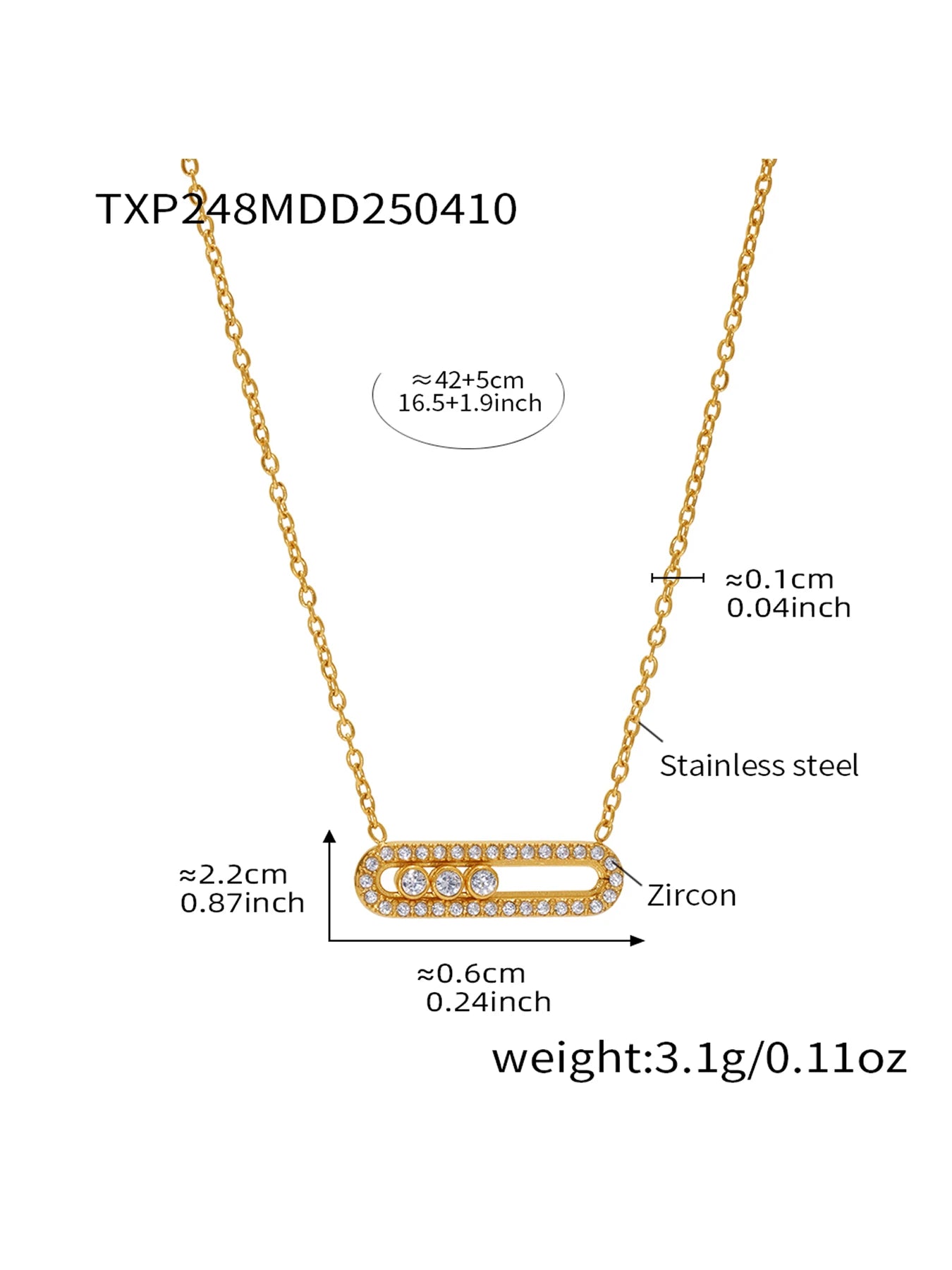Latest High Quality Stainless Steel Gold Plated Jewelry Sets Women Sliding Zircon Set with Pendant Necklace and Ring