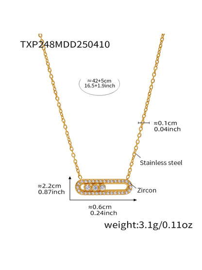 Latest High Quality Stainless Steel Gold Plated Jewelry Sets Women Sliding Zircon Set with Pendant Necklace and Ring