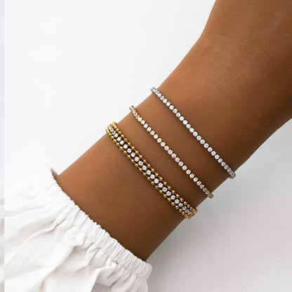 Trendy Waterproof 18K Gold Stainless Steel 2mm Shiny Cubic Zirconia Classic Tennis Chain Bracelet for Women