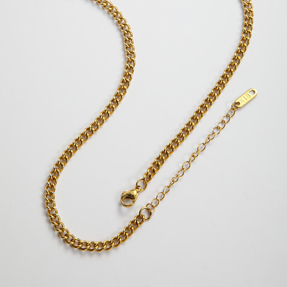 Trendy Jewelry Wasserdichte 18 Karat PVD vergoldete Edelstahl Chunky Curb Chain Single Zirkonia Anhänger Halskette