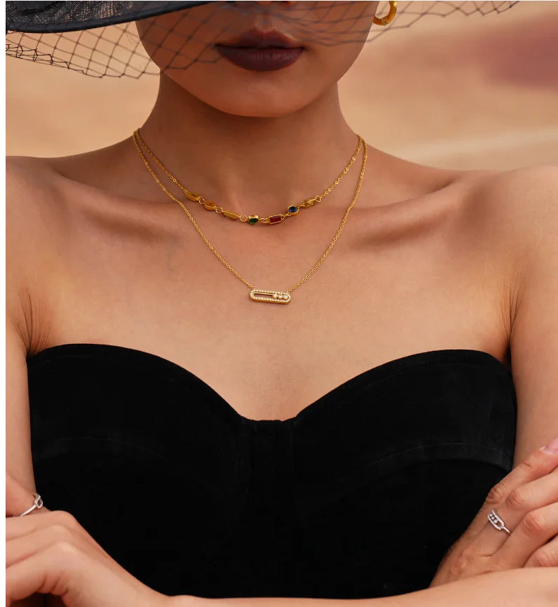 Latest High Quality Stainless Steel Gold Plated Jewelry Sets Women Sliding Zircon Set with Pendant Necklace and Ring