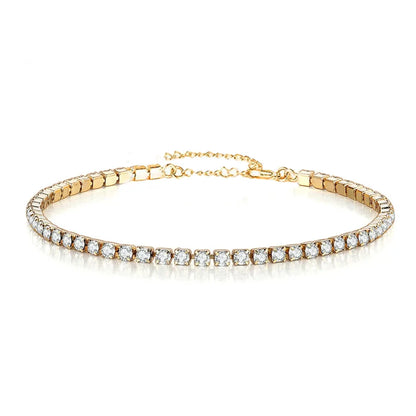 Trendy Waterproof 18K Gold Stainless Steel 2mm Shiny Cubic Zirconia Classic Tennis Chain Bracelet for Women