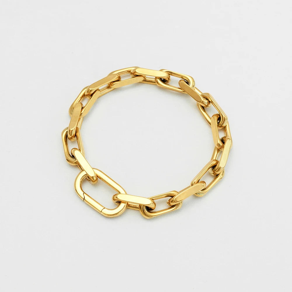 YF Design Waterproof Stainless Steel Jewelry Set 18k Gold Plated Thick Chain Spring Clasp Chunky Bracelet Necklace