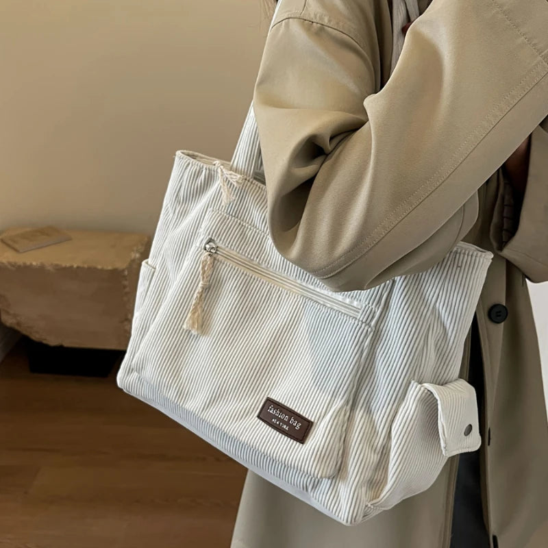 Retro Chic Corduroy Tote Bag